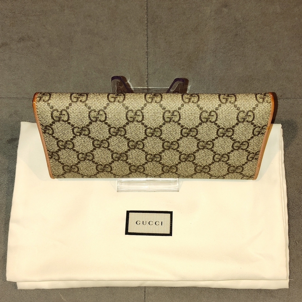 GUCCI GG SUPREME RIBBON FLAP MONGRAM SNAP BI-FOLD LONG WALLET WITH DUSTBAG & BOX - Picture 9 of 17
